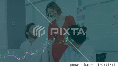 Business people discussing project over financial data image in office 120351741