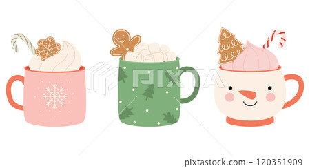 Christmas hot drinks vector illustration in simple flat style Christmas hot drinks vector illustration in simple flat style 120351909