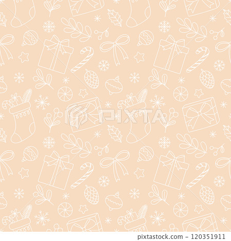 Merry Christmas Happy New Year seamless background pattern. hand drawn vector illustration in doodle style 120351911