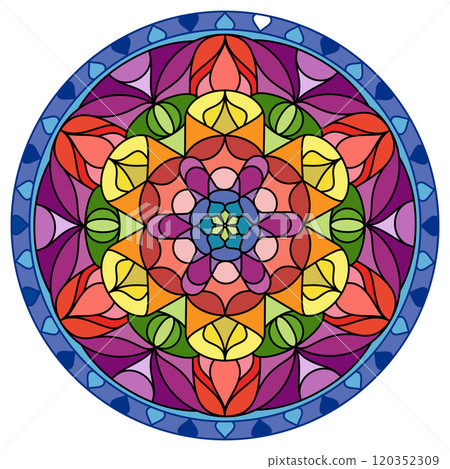 The mandala. Colored decorative pattern. Colorful composition of the circle. A design element for a creative idea 120352309