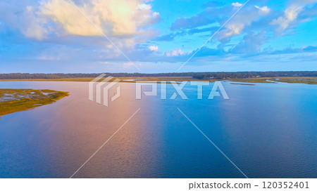 Beautiful sunset view over Isle of Hope at Savannah Georgia - aerial view Beautiful sunset view over Isle of Hope at Savannah Georgia - aerial view 120352401