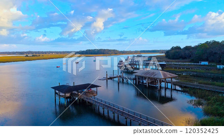Isle of Hope Marina at Savannah Georgia - aerial view 120352425