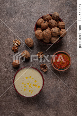 walnut sauce Baghe, traditional Georgian dish, homemade, no people, walnut sauce Baghe, traditional Georgian dish, homemade, no people, 120352875