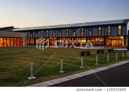 Sennooto at dusk (main building and annex) Japan's largest wooden ZEB building 120352989