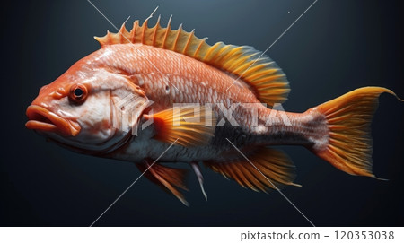 A close up image of a fish with scales and fins, suitable for educational materials, aquatic life illustrations, wildlife presentations, aquarium displays, and nature-themed designs A close up image of a fish with scales and fins, suitable for educational materials, aquatic life illustrations, wildlife presentations, aquarium displays, and nature-themed designs 120353038