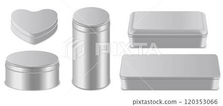 Metal boxes of different shapes realistic mockup 120353066
