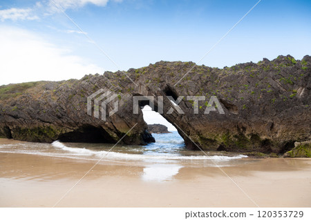 Rock formation in San Antolin beach, Spain 120353729