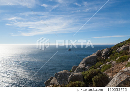 Cape Finisterre shoreline landscape, Galicia, Spain 120353753