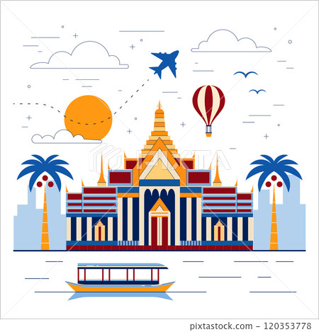 Asia and Thailand Travel Illustration with Temple 120353778
