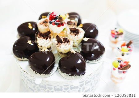 Buffet with a variety of delicious sweets, food ideas, celebration 120353811