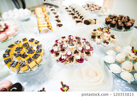 Buffet with a variety of delicious sweets, food ideas, celebration 120353813