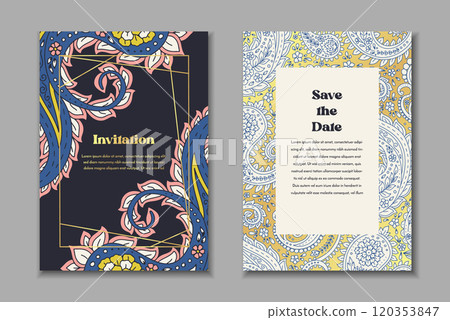 Two greeting cards set with paisley motifs 120353847