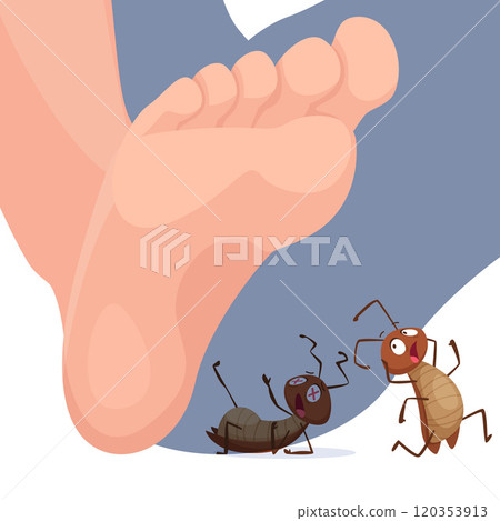 crush cockroach. scared insect under big human foot 120353913