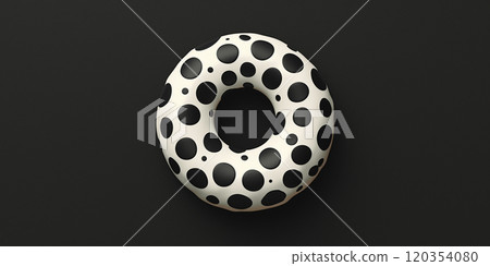 White donut with black dots on dark background. Banner, copy space 120354080