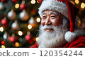 Portrait of a happy Japanese Santa Claus with the Cristmas decorated tree as background 120354244