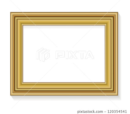 Thick Golden Rectangular Photo Frame with Shadows Isolated on White Background Thick Golden Rectangular Photo Frame with Shadows Isolated on White Background 120354541