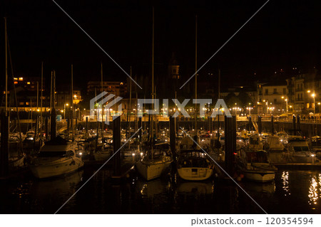 Lekeitio town night view from pier, Spain Lekeitio town night view from pier, Spain 120354594