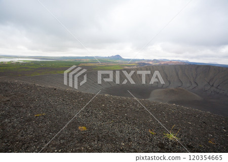 Hverfell caldera volcano top view, Iceland landmark Hverfell caldera volcano top view, Iceland landmark 120354665