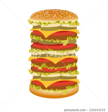 Big Mac Fast Food, Hamburger Mid-Century Modern Vector Illustration for Restaurant Menu 120354725