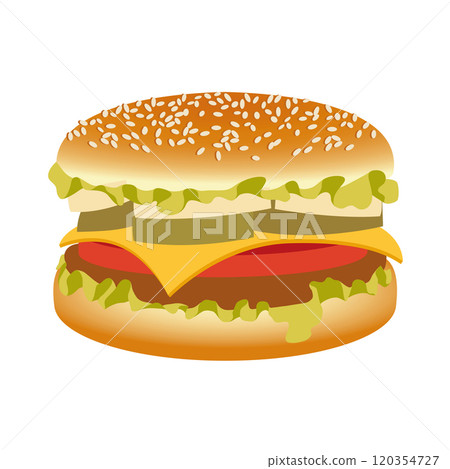 Cheeseburger Retro Fast Food, Hamburger Mid-Century Modern Vector Illustration 120354727