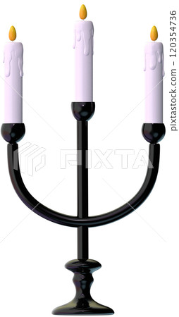 3d halloween candle Retro candelabrum with three wax burning candles isolated vintage decorative 120354736