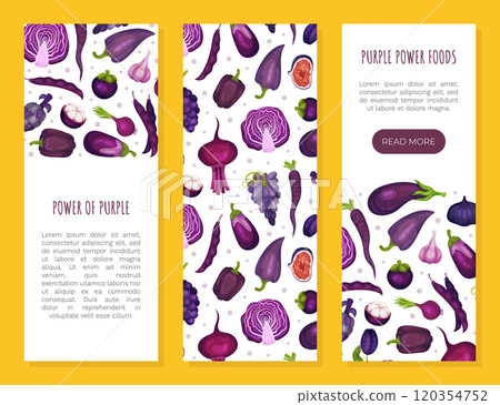 Purple Veggie and Fruit Banner Design Vector Template 120354752