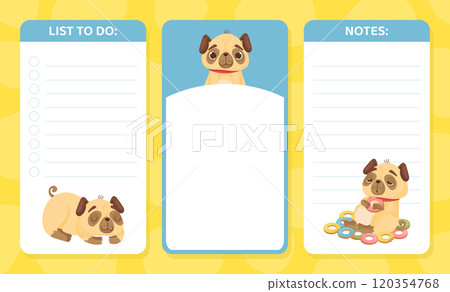 Beige Pug Puppy Dog Character with Funny Snout Note List Card Vector Template 120354768