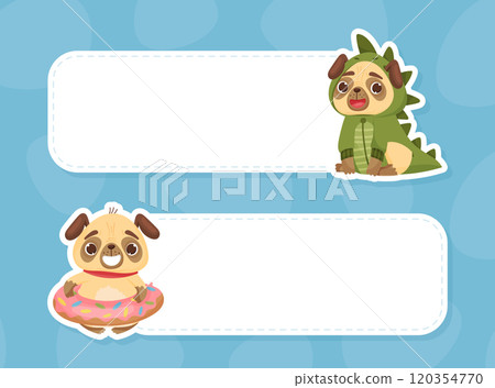 Beige Pug Puppy Dog Character with Funny Snout Note Card Vector Template 120354770