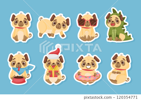 Beige Pug Puppy Dog Character with Funny Snout Vector Set 120354771