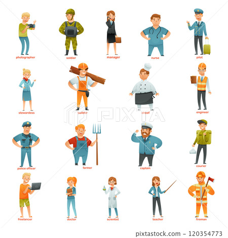 Different Profession with Man and Woman Character Vector Set 120354773