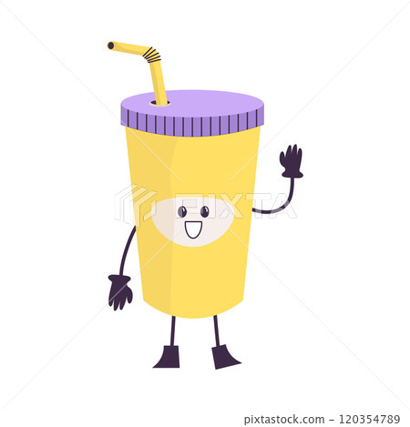 Cute Soda Drink Cup with Smiling Face and Legs Vector Illustration 120354789