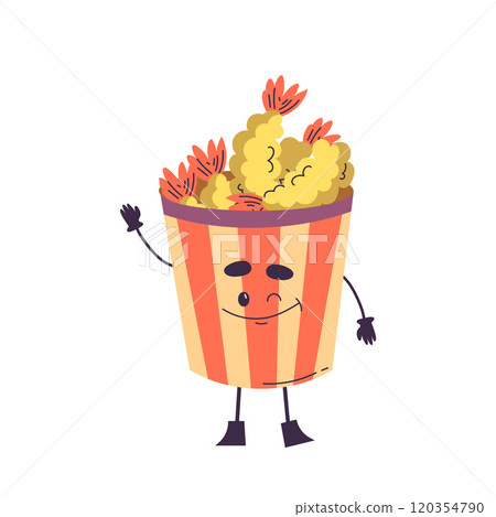 Cute Nuggets Bucket Product with Smiling Face and Legs Vector Illustration 120354790
