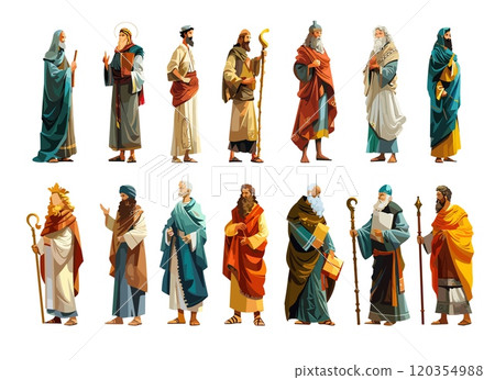 Bible characters cartoon vector set. Jesus maria kings prophets apostles magicians holy legendary sacred personages, middle eastern ancient religious christian heroes, isolated illustrations 120354988