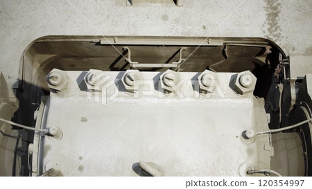 An In Depth Look at Industrial Equipment Featuring Detailed Close Up of Bolts and Fasteners. Stock Clip 120354997