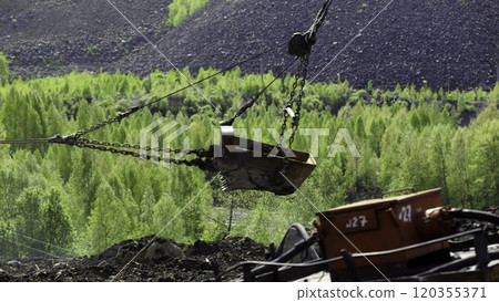 Heavy Machinery Efficiently Operating in a Lush, Green Mining Landscape Encompassing Natures Beauty. Stock Clip Heavy Machinery Efficiently Operating in a Lush, Green Mining Landscape Encompassing Natures Beauty. Stock Clip 120355371