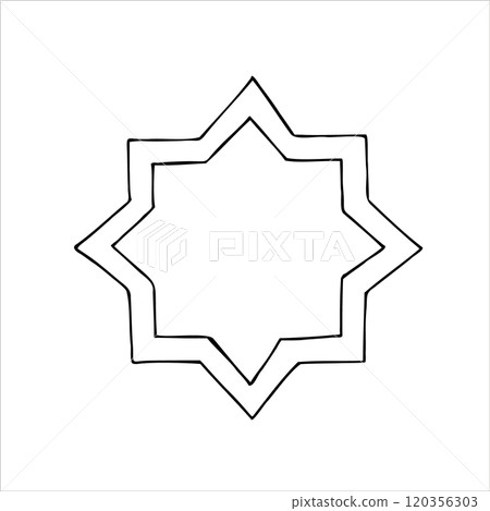Vector Islamic arabian crescent star. Graphic illustration isolated on white background. Muslim hand drawn line sketch, holiday Ramadan Kareem or Eid Al Adha 2025. For designers, prints, postcards 120356303
