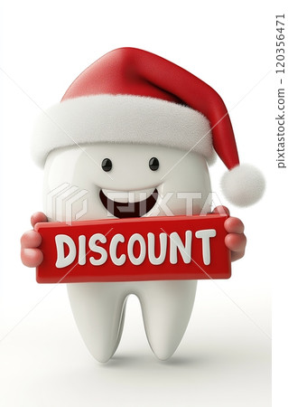 Tooth with Santa Hat Holding Discount Sign Tooth with Santa Hat Holding Discount Sign 120356471