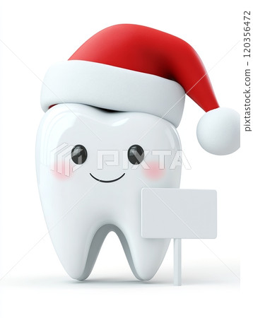 Smiling Tooth with Santa Hat and Blank Sign Smiling Tooth with Santa Hat and Blank Sign 120356472