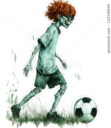 Zombie playing soccer with red hair 120356644