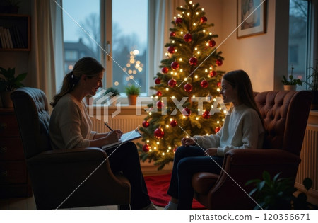 A girl at a psychologist's appointment before the New Year and Christmas, New Year's stress 120356671