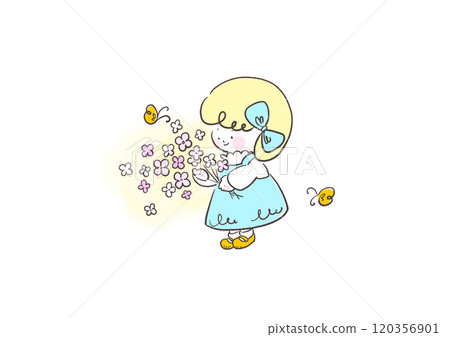 A girl in a light blue dress holding a bouquet A girl in a light blue dress holding a bouquet 120356901