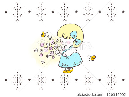 A girl in a light blue dress holding a bouquet A girl in a light blue dress holding a bouquet 120356902