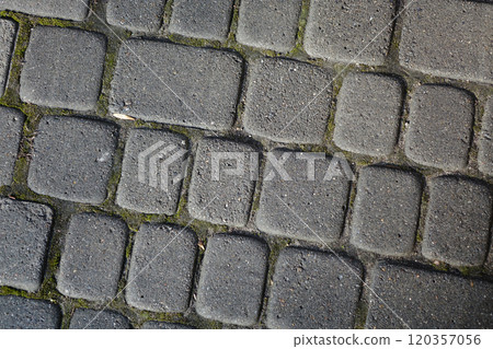Stone pavers made of rectangular gray blocks Stone pavers made of rectangular gray blocks 120357056
