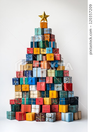 Colorful gift box pyramid with star 120357209