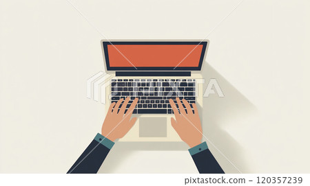 Minimal flat design illustration of laptop and typing hands 120357239