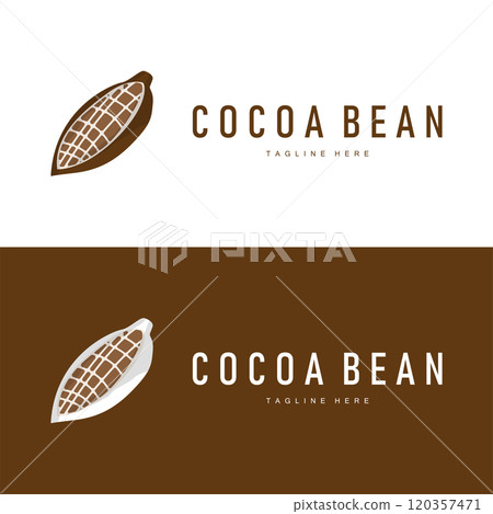 Chocolate Bean Logo, chocolate plant design with simple seed leaf and stem concept, for business branding Chocolate Bean Logo, chocolate plant design with simple seed leaf and stem concept, for business branding 120357471