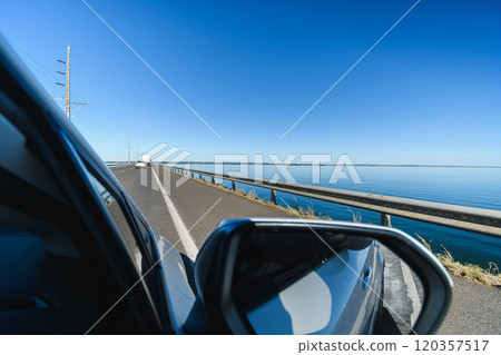 Driving  on the Helio Serejo bridge, over the Parana river 120357517