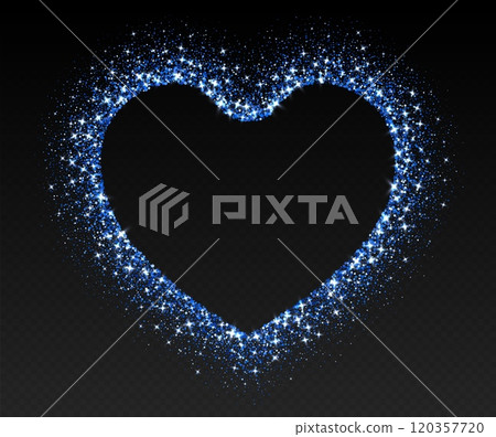 Heart glitter frame, blue sparkle border, shiny sequins texture, luxury Valentines Day design. 120357720