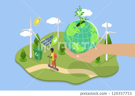 3D Isometric Flat Vector Illustration of Green Energy, Renewable Sources Ideas For Sustainability 120357753
