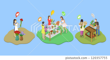3D Isometric Flat Vector Illustration of Florist, Creating Stunning Flower Arrangements For Weddings, Dates, And Events 3D Isometric Flat Vector Illustration of Florist, Creating Stunning Flower Arrangements For Weddings, Dates, And Events 120357755